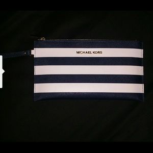 Michael Kors Navy Blue & White wristlet Clutch