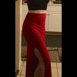 Red maxi skirt with slit