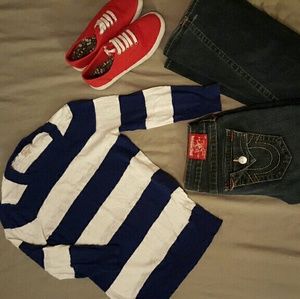 J crew navy/royal blue and white striped sweater