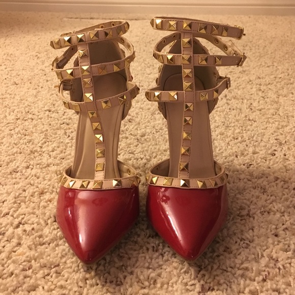 Studded red heels, only worn once!