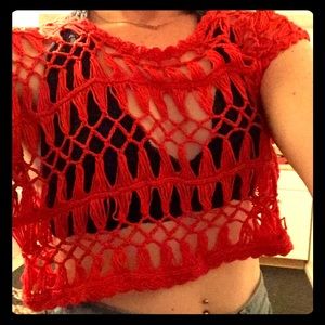 Orange open crochet cover up