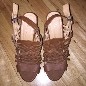 Blue Asphalt Cork Brown Wedge Sandals- Size 7
