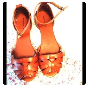 Ankle-strap, tan sandals. Worn once!