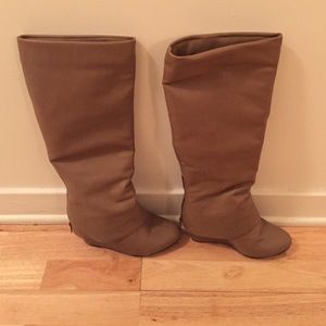 Fold Over Pleather Wedge Boot- Size 7