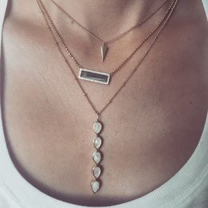 Melanie Auld Pave Stone Bar Necklace - MOP