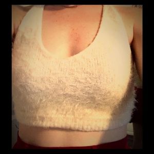 Furry knit cross back crop top