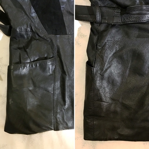 Vintage Black Leather Jacket with Tie Belt - Picture 4 of 4