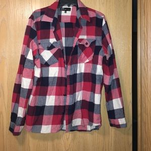 Navy, white, and red Mens plaid flannel