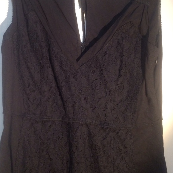 V neck black dress with lace panel in front