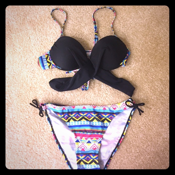 Black multi color bikini