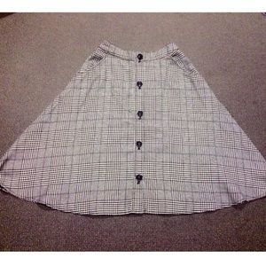 Houndstooth High Waist A-line Midi Skirt NWOT