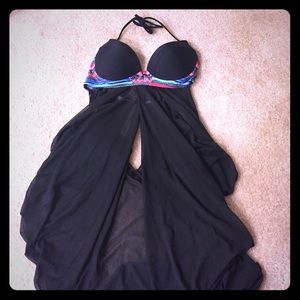 Black bikini top with built in sarong