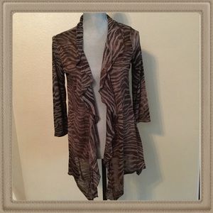 Brown Zebra Draped Open Cardigan