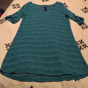 Blue Rain Knit Sweater Dress ScoopNeck Teal Large