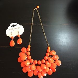 Orange statement necklace & earrings