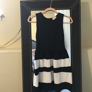 Black and white striped fit and flare dress