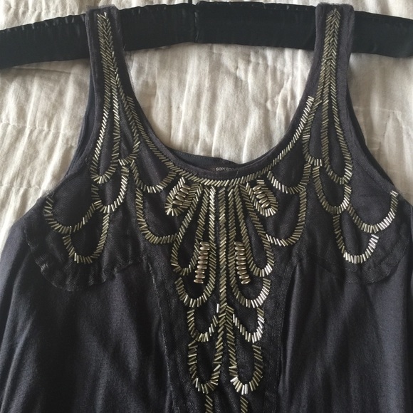 Gray Sleeveless Top with Silver Beads