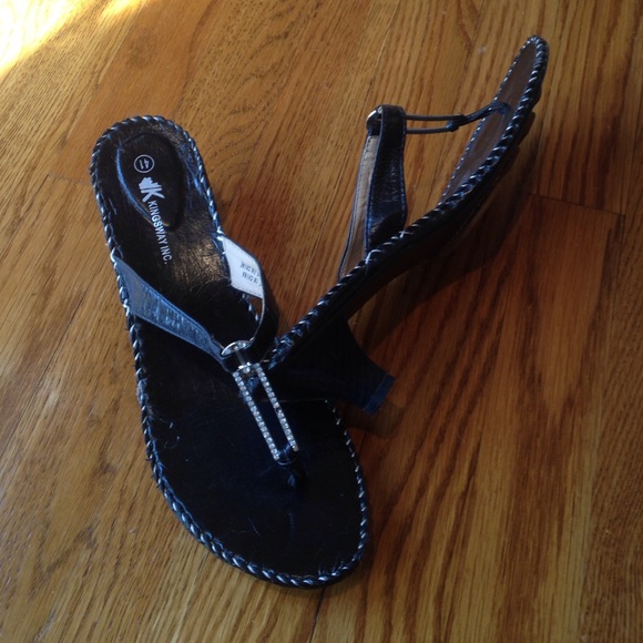 Leather rhinestone sandals
