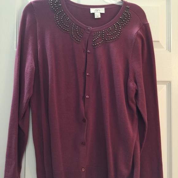 Plum colored cardigan from the Loft