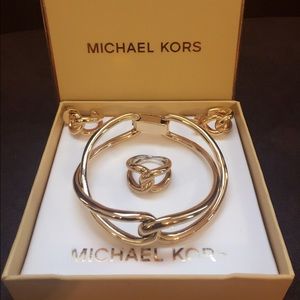 Authentic MK bracelet,earrings,ring sets gold