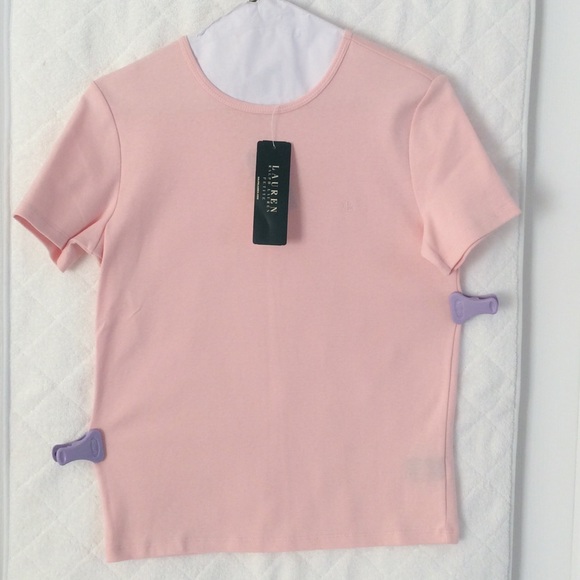 A Ralph Lauren light pink T-shirt.