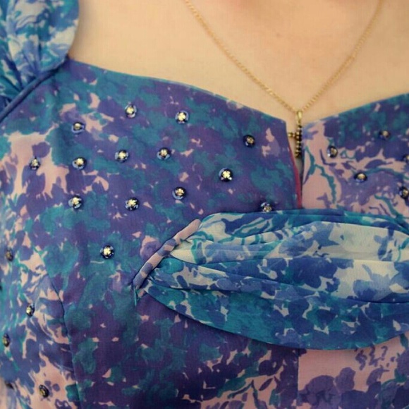 ❌SOLD!❌Vintage 50s CHIFFON/RHINESTONE Party Dress - Picture 2 of 4