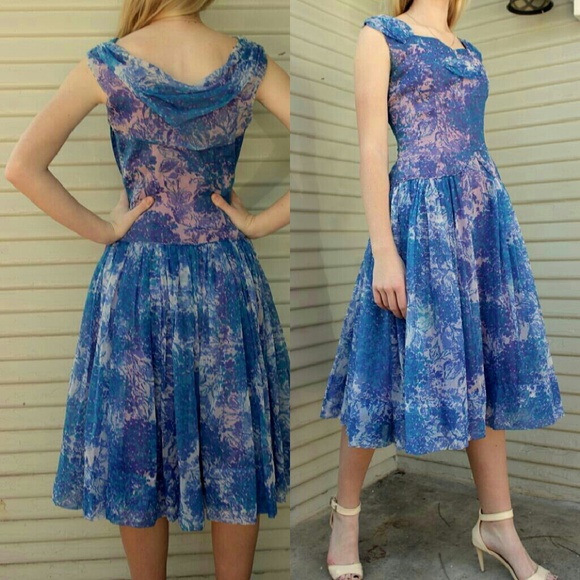 ❌SOLD!❌Vintage 50s CHIFFON/RHINESTONE Party Dress - Picture 3 of 4