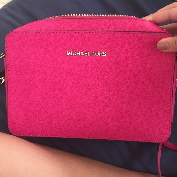pink/ silver MK cross body bag