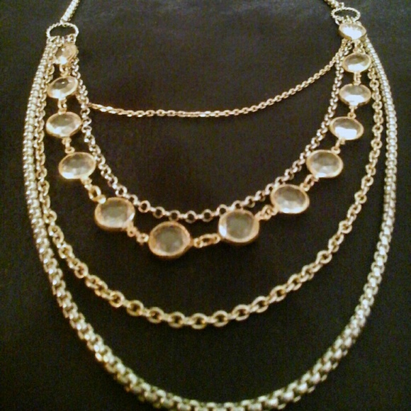 Long multistrand gold chain necklace