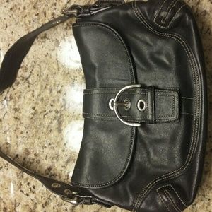Black leather coach purse medium size.