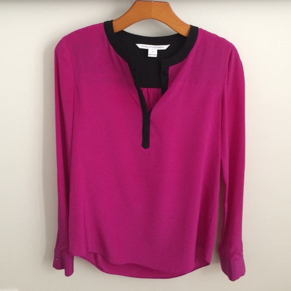 DVF hot pink silk blouse, size 2