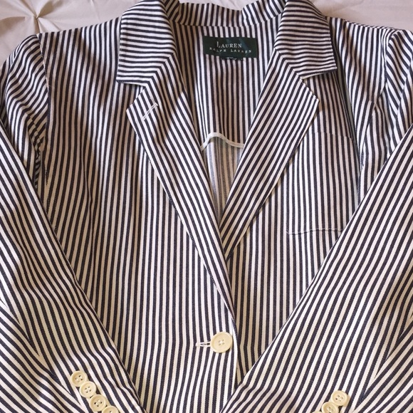 Ralph Lauren Black and White Striped Blazer 14