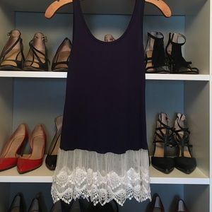 Navy Tank with Lace Bottom