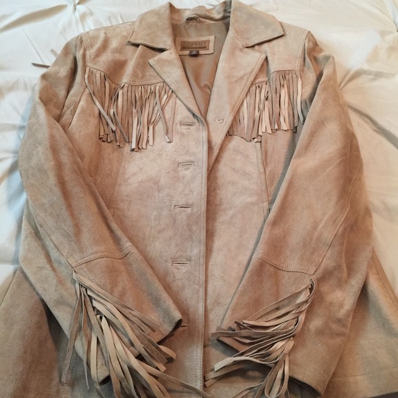 Esprit Camel Suede Fringe Jacket Size L.