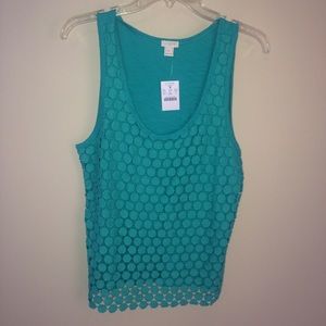 Laced tiered tank top - turquoise