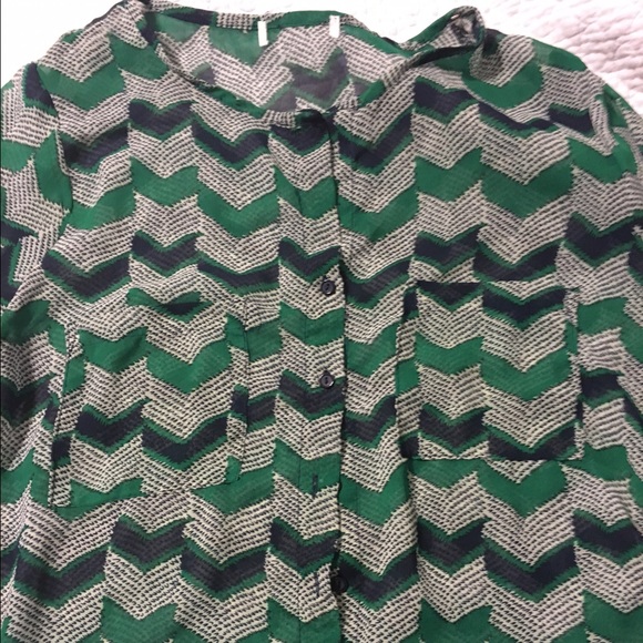 Navy/green chevron button down top