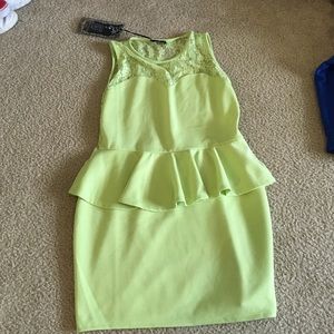 Green body con dress with lace top half