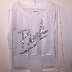 Pink white long sleeved crop top