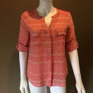 Rilo Graphic Printed Tab-Sleeve Blouse