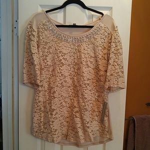 Nwt Tan top with lace and collar embellishments
