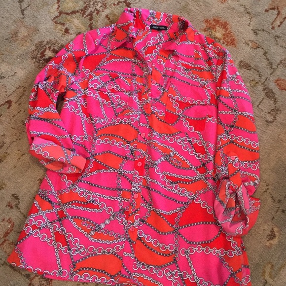 Orange Red & Pink chain print blouse