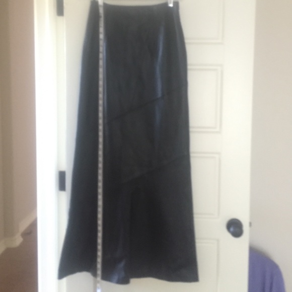 Full length diagonal cut leather skirt