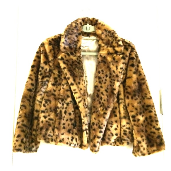 Leopard print fur cropped jacket. Never worn.