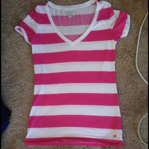 V neck pink striped top