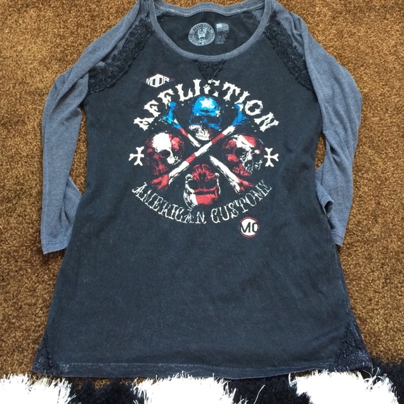 Red white and blue affliction shirt