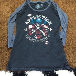 Red white and blue affliction shirt