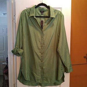 Green Button-Up Shirt with Gold Buttons