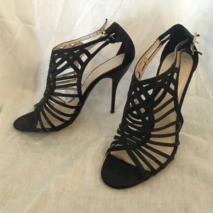 Karen Millen Black Satin Strappy Heels