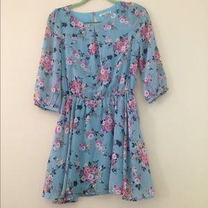 Chiffon 3/4 Sleeve Mini Dress