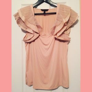 BCBGMAXAZIRA Blush Pink Ruffled Shoulders Top